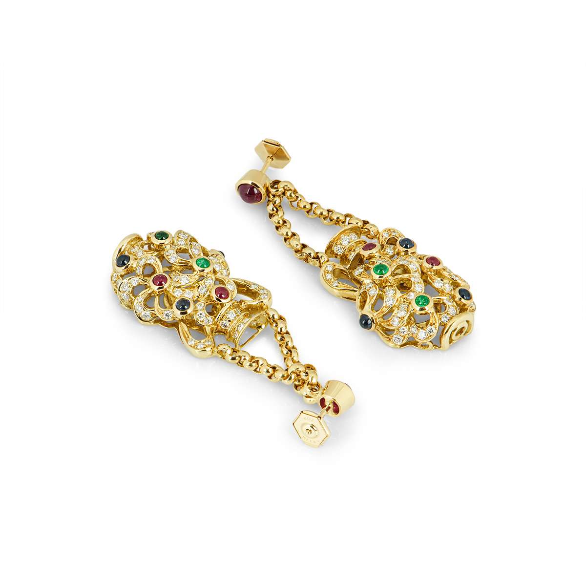 Yellow Gold Multi-Gemstone and Diamond Vase Earrings